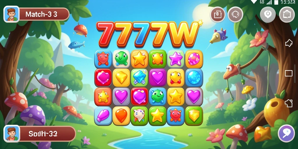 Tampilan menarik dari gameplay Match-3 7777W yang penuh warna.
