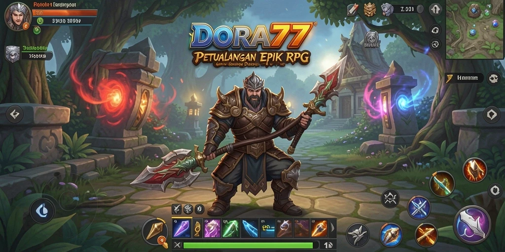 Tangkapan layar menampilkan aksi seru dalam game RPG DORA77.
