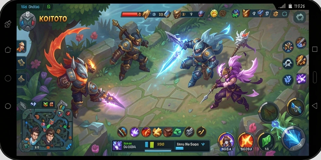 Tampilan gameplay KOITOTO dengan aksi intens di medan pertempuran.