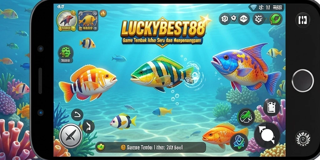 Tampilan gameplay Tembak Ikan yang mendebarkan dan penuh warna.