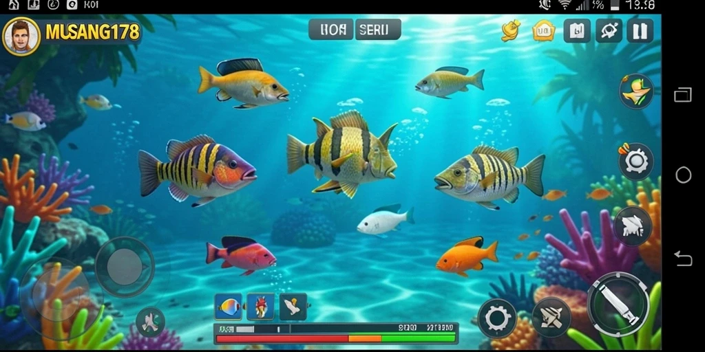 Tampilan gameplay seru dalam MUSANG178 saat menembak ikan.