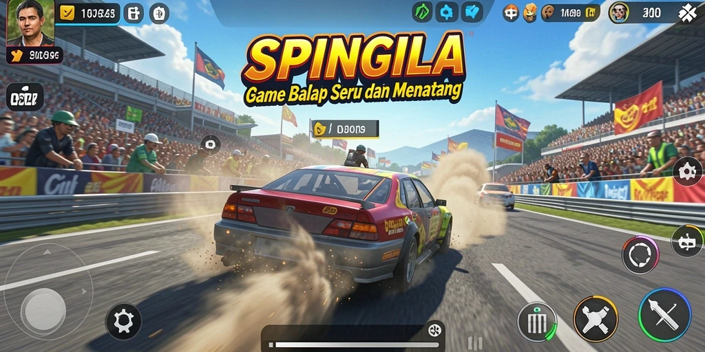 Gambaran gameplay balap yang mendebarkan dengan trek dan kendaraan beragam.