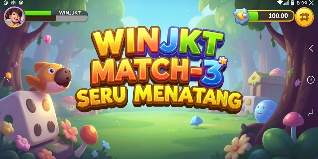 Screenshot gameplay WINJKT yang menunjukkan aksi Match-3 penuh warna.